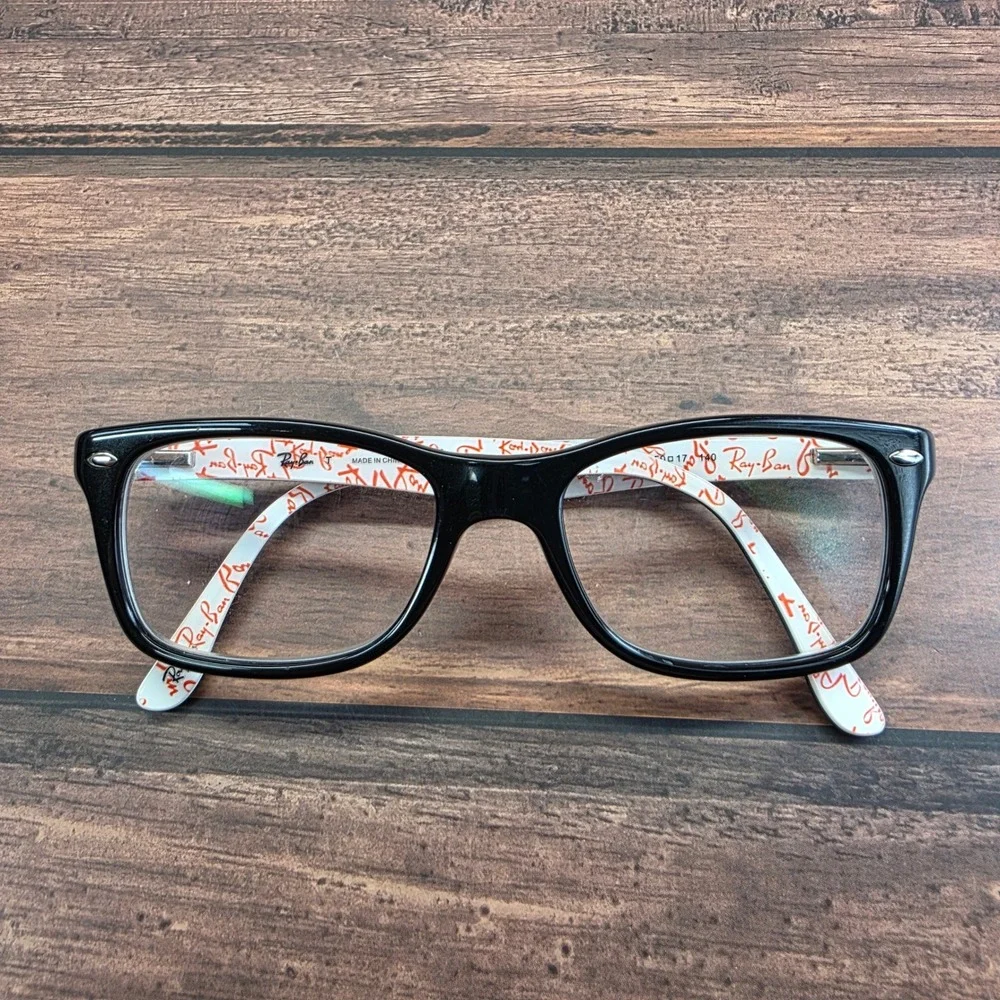 Ray-Ban RB 5228 5014 Black White Red Logo Print Eyeglasses 50-17-140